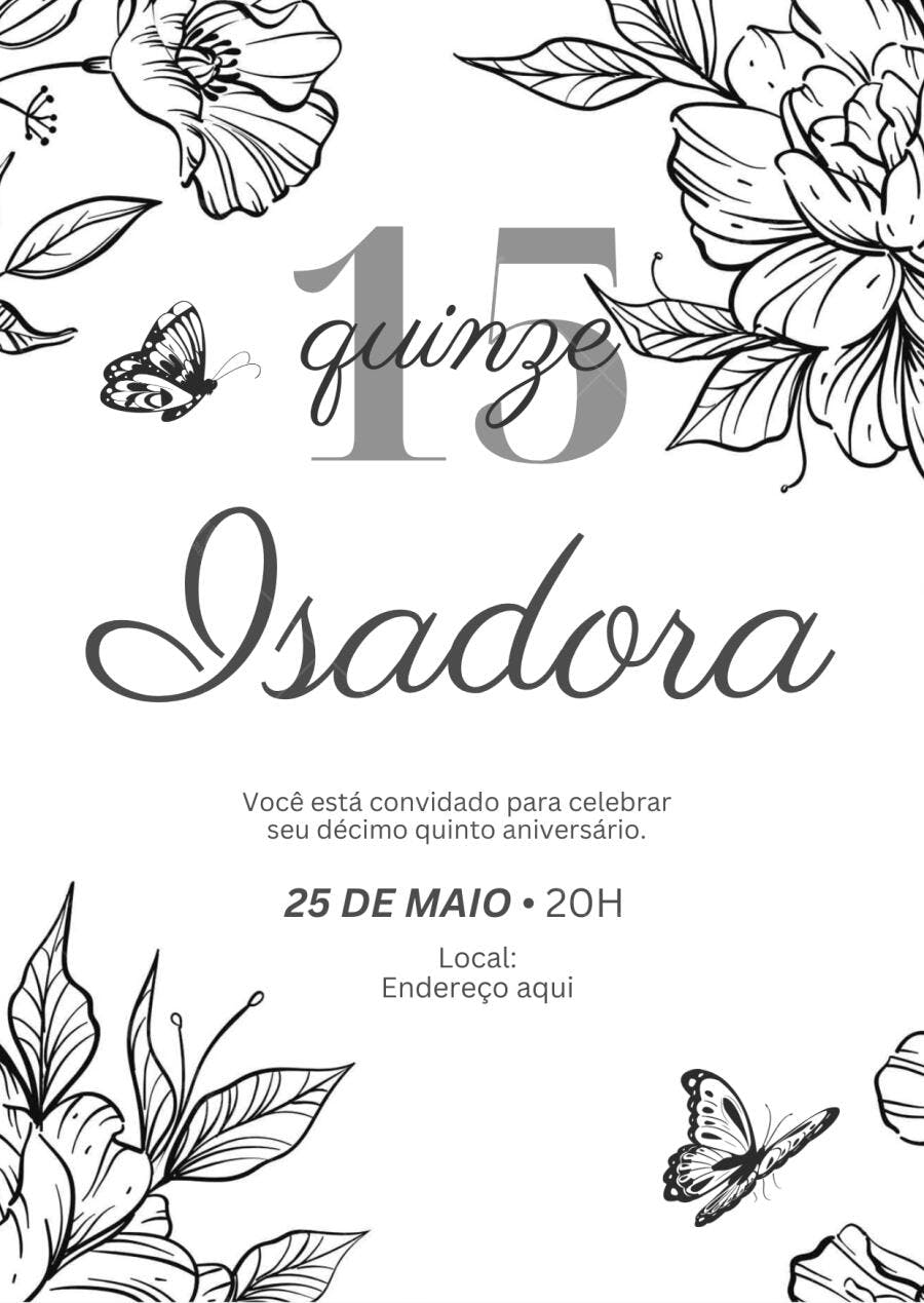 Convite Debutante 15 Anos Floral Borboletas Editável