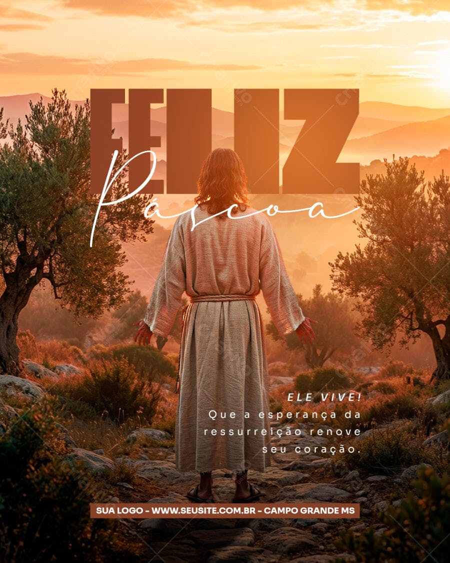 Post Instagram Feliz Páscoa Jesus Cristo PSD Editável