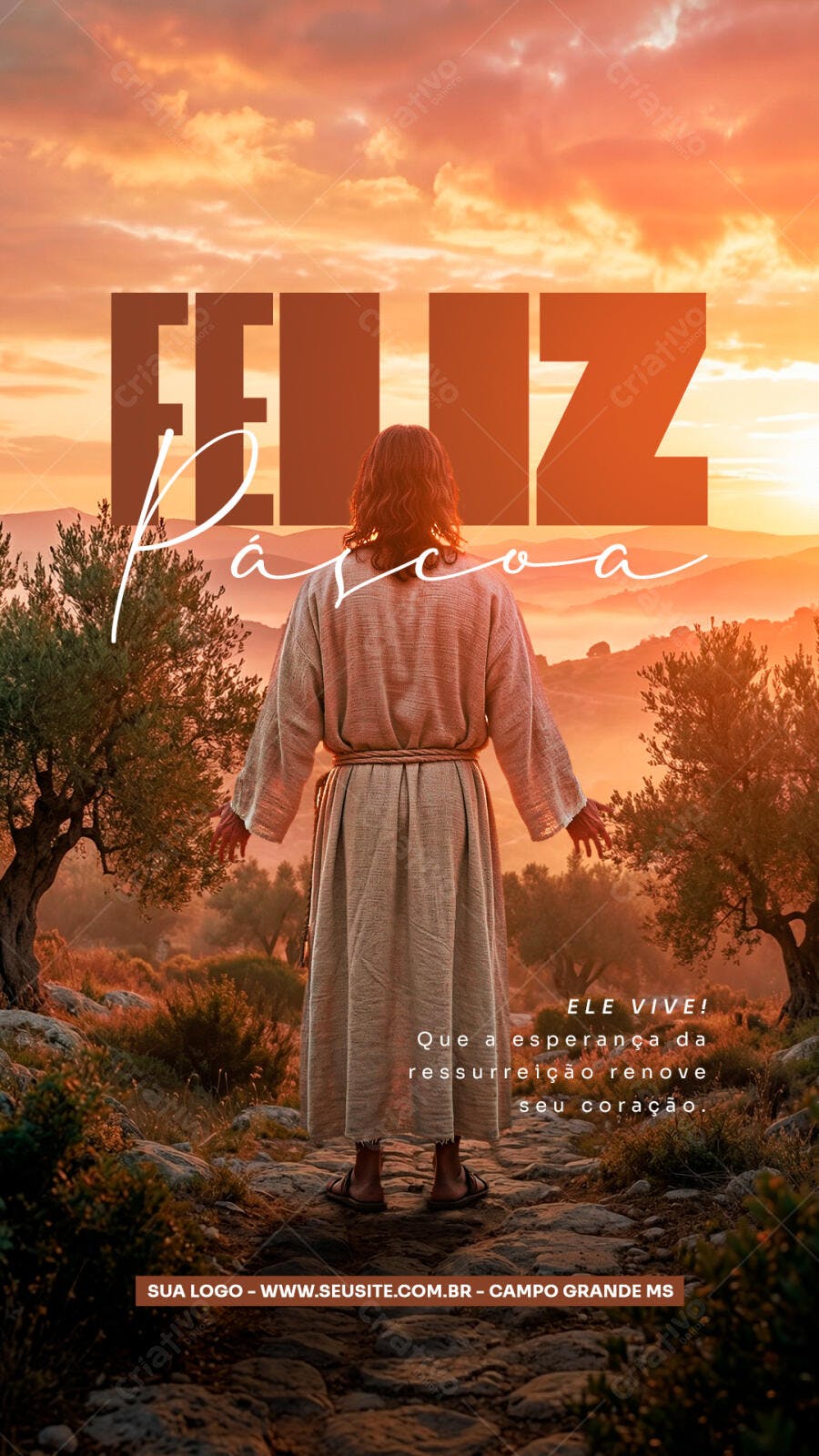 Post Instagram Feliz Páscoa Jesus Cristo PSD Editável