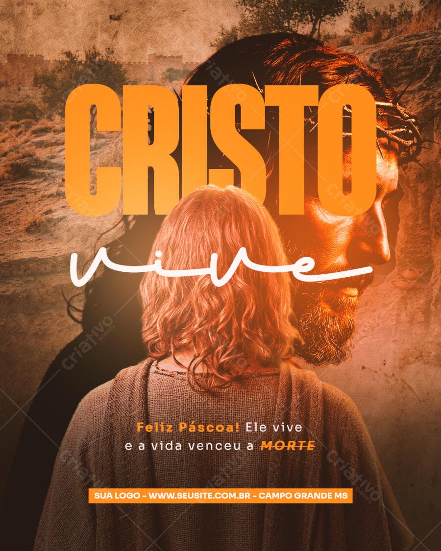 Post Instagram Páscoa Cristo Vive Igreja PSD Editável
