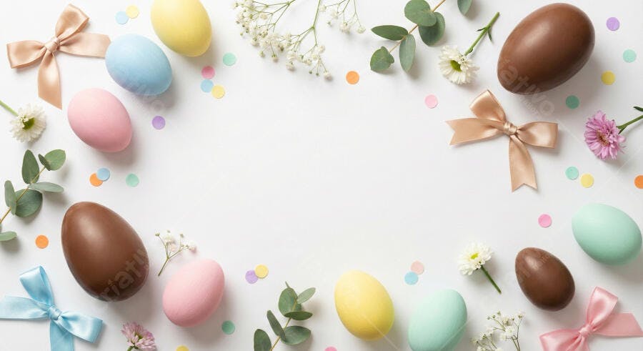 Foto Ovos de Páscoa Coloridos e Chocolate Fundo Branco