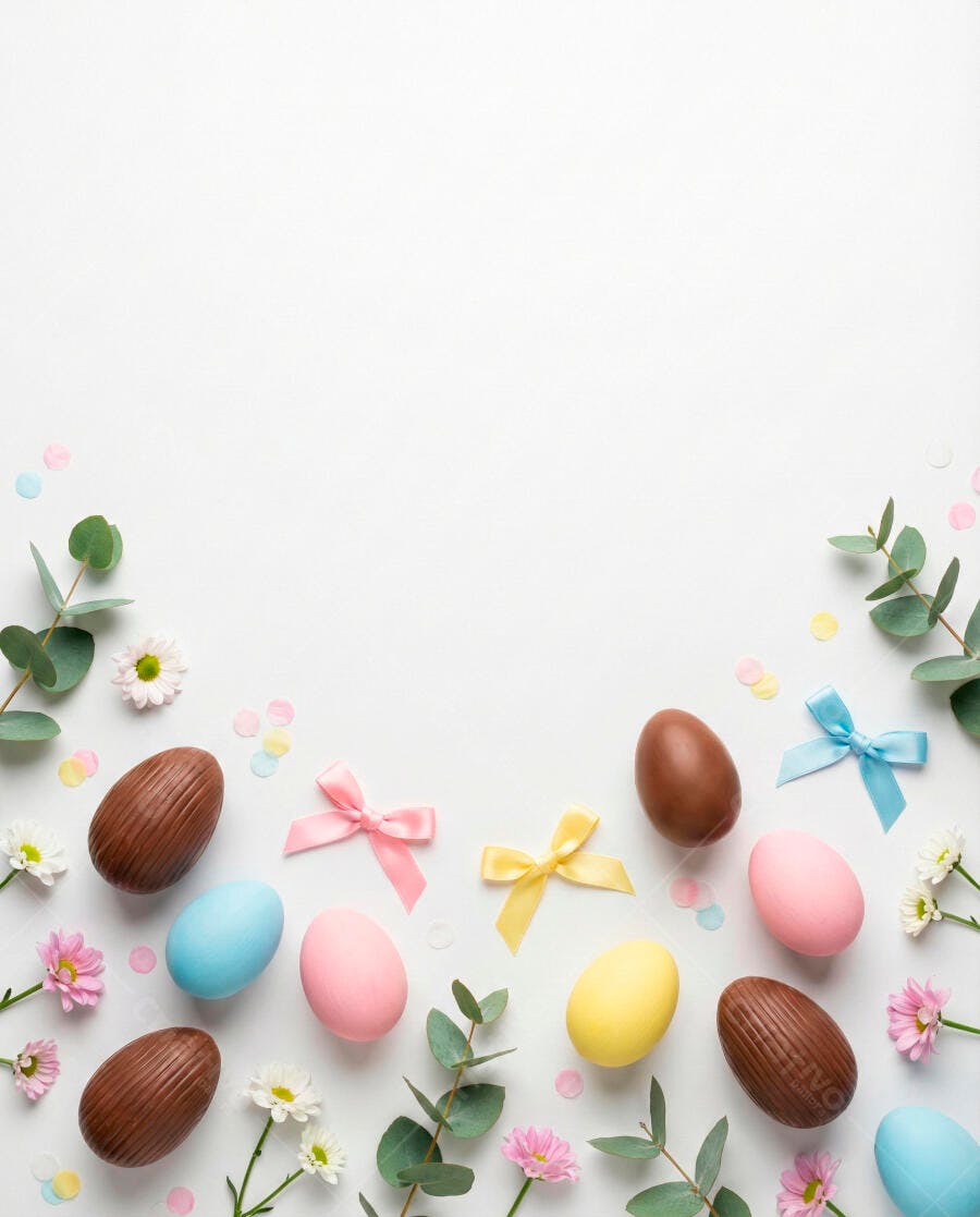 Foto Ovos de Páscoa Coloridos e Chocolate Fundo Branco