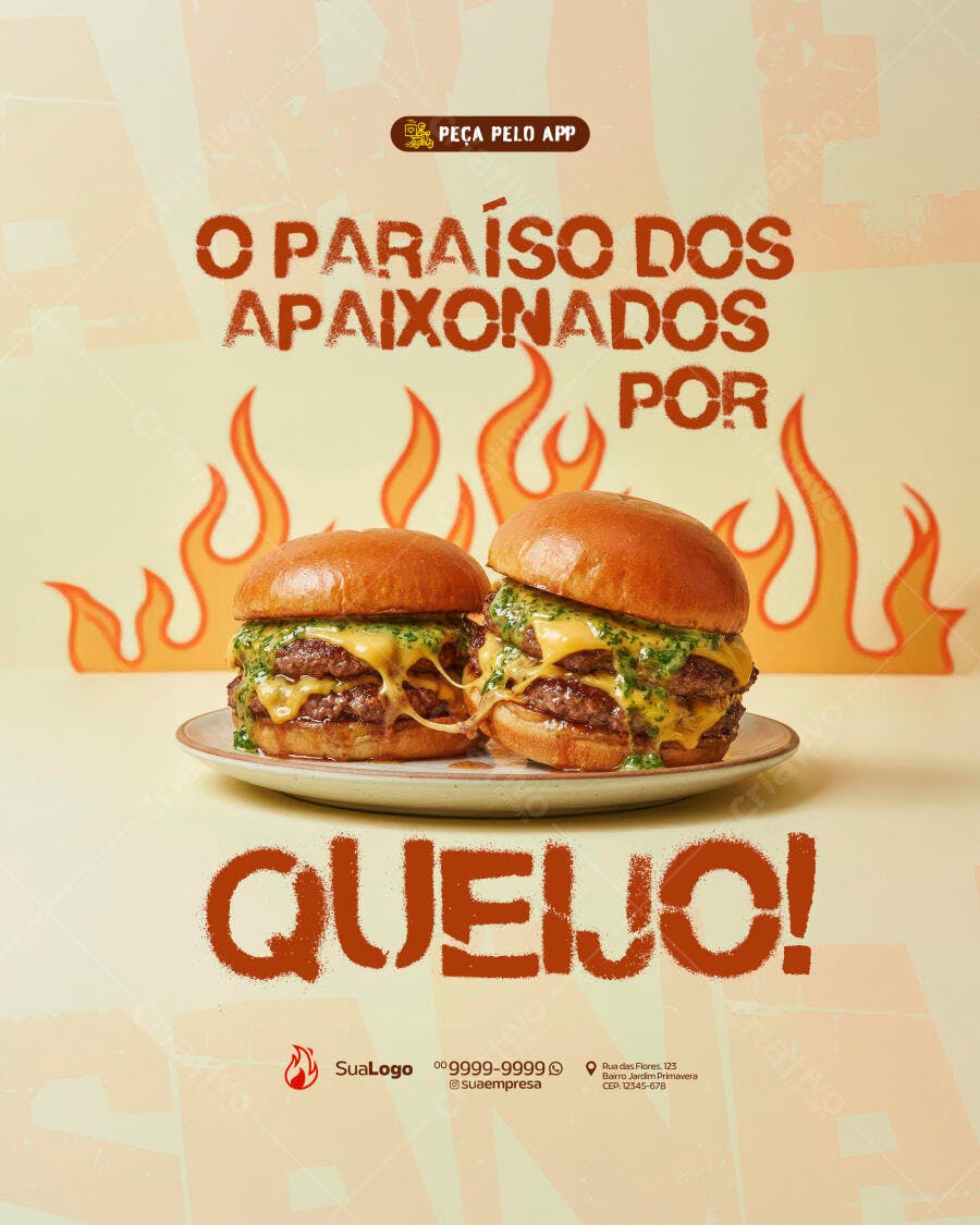 Post Instagram Hamburgueria Queijo Fogo PSD Editável