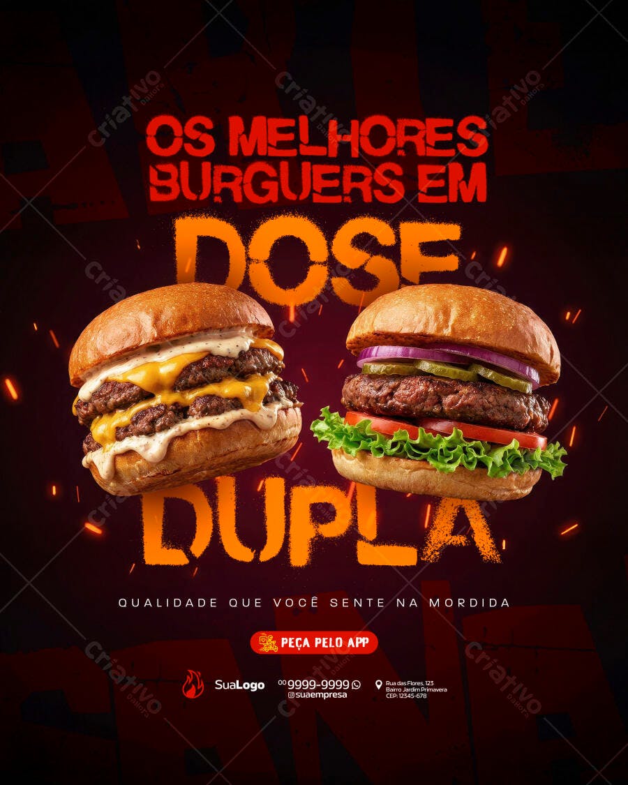 Post Instagram Hamburgueria Promoção Dose Dupla PSD Editável
