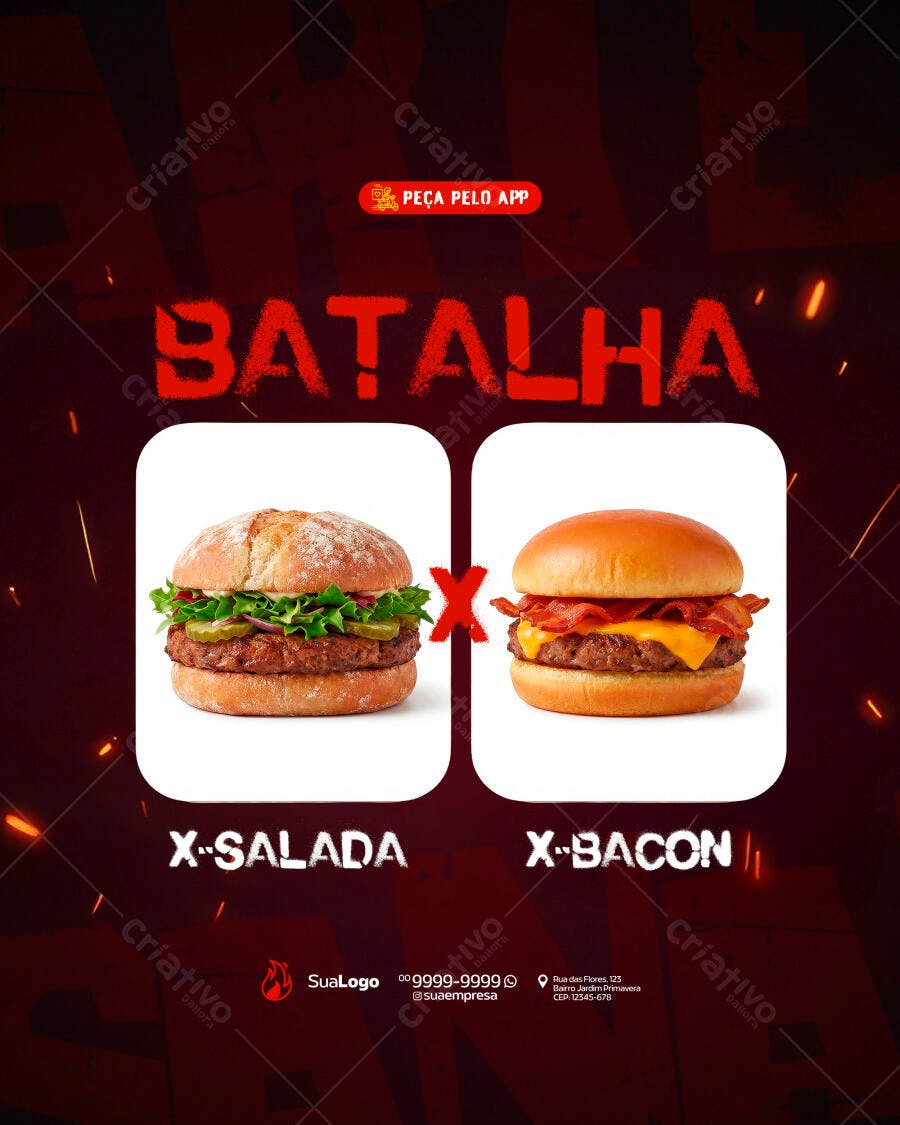 Post Instagram Batalha Hambúrguer Hamburgueria PSD Editável