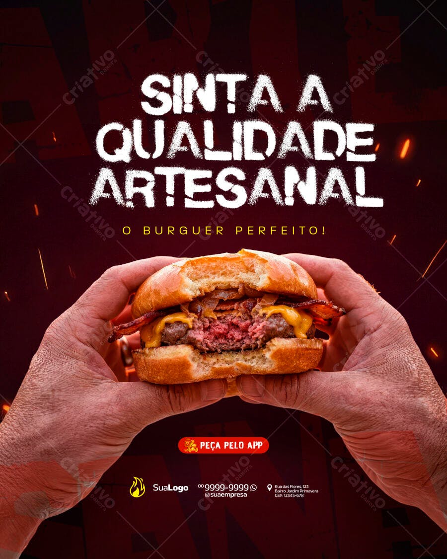 Post Instagram Hamburgueria Artesanal PSD Editável