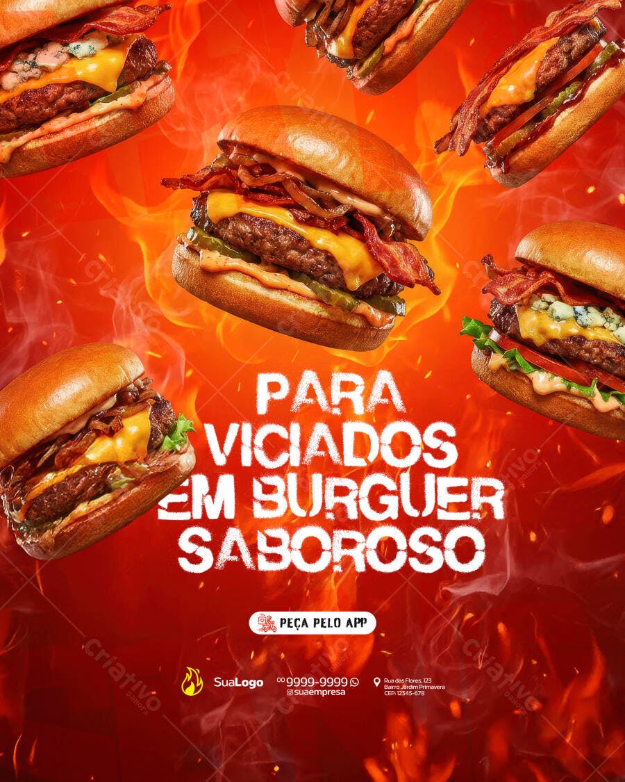 Post Instagram Hamburgueria Promoção Delivery PSD Editável