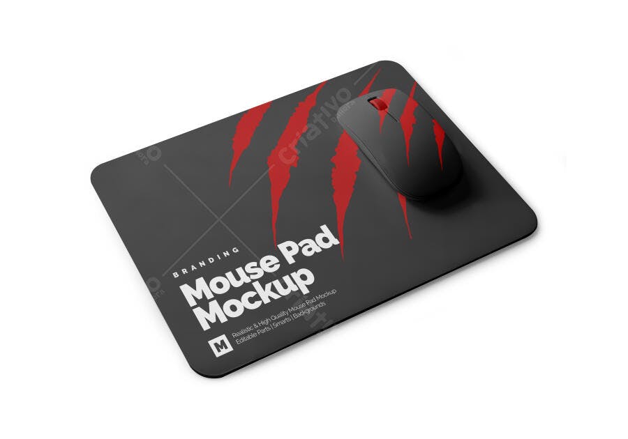 Mockup Mouse Pad Retangular Fundo Branco Vista Superior Editável