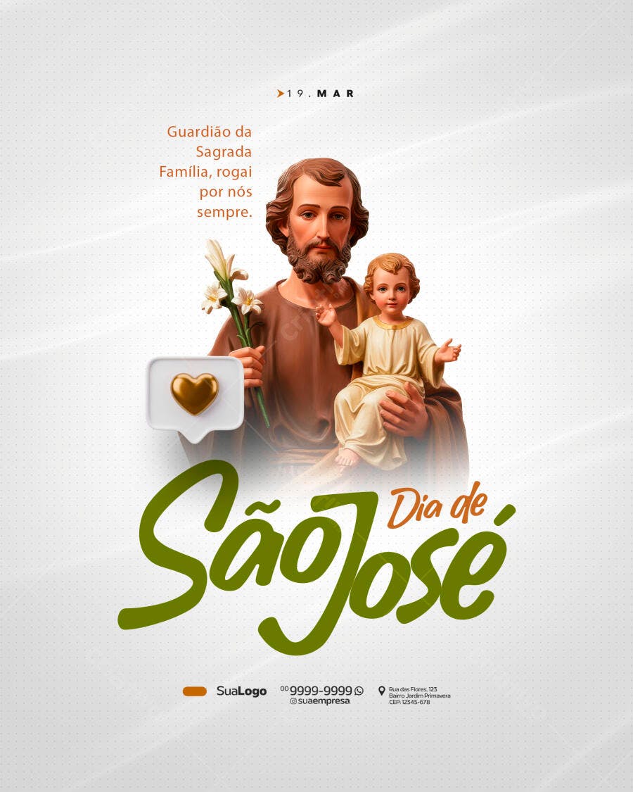 Post Instagram Dia de São José 19 de Março PSD Editável