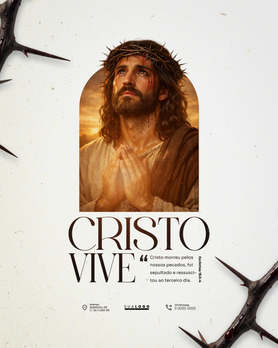 Post Páscoa Cristo Vive Igreja Evangélica PSD Editável