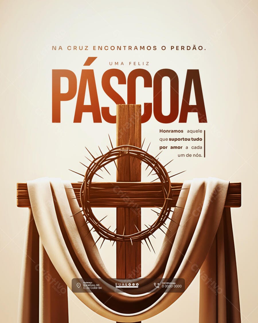 Post Páscoa Igreja Cruz Coroa Espinhos PSD Editável