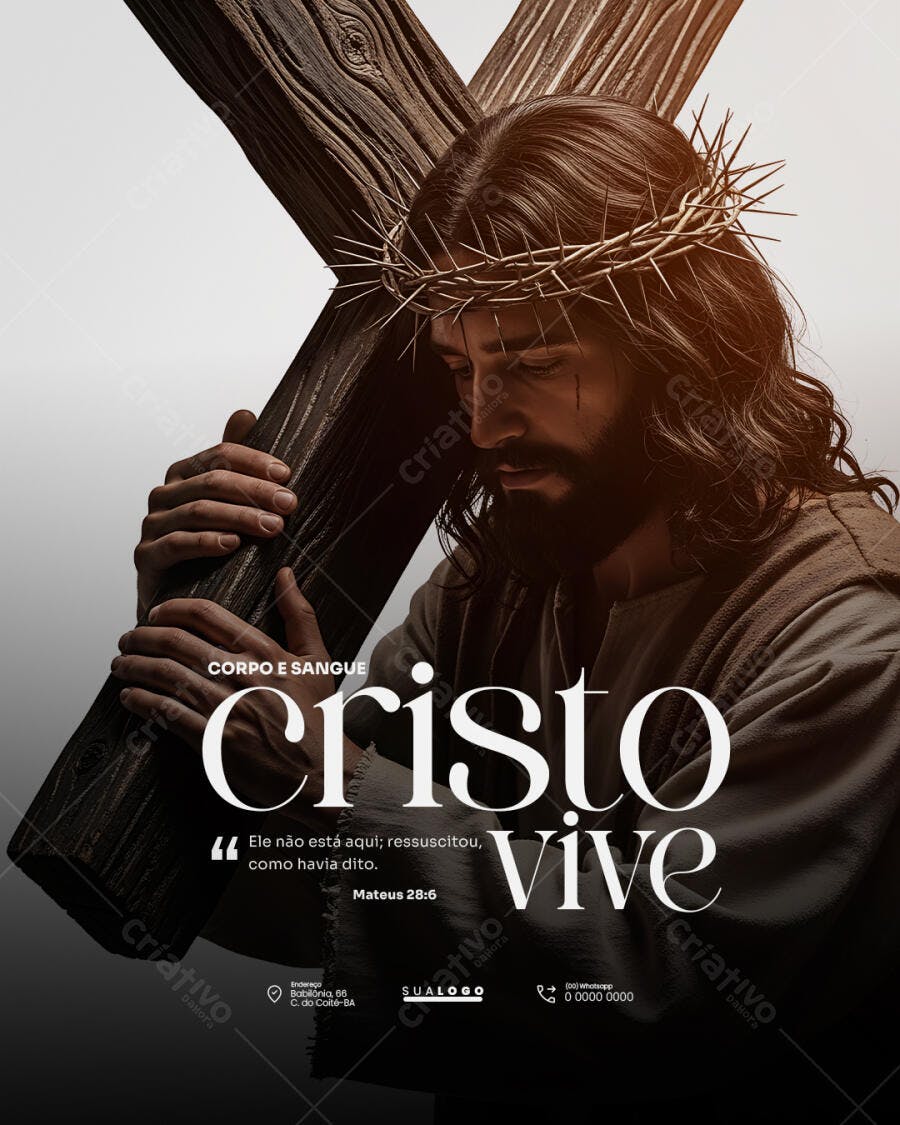 Post Cristo Vive Páscoa Igreja PSD Editável
