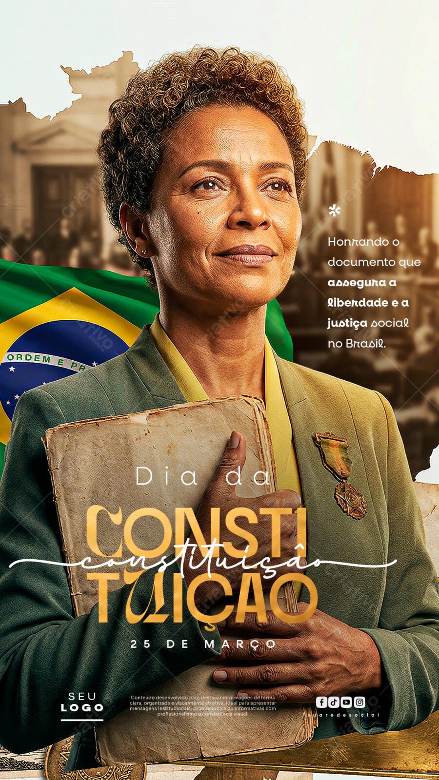Post Dia da Constituição 25 de Março Brasil PSD Editável