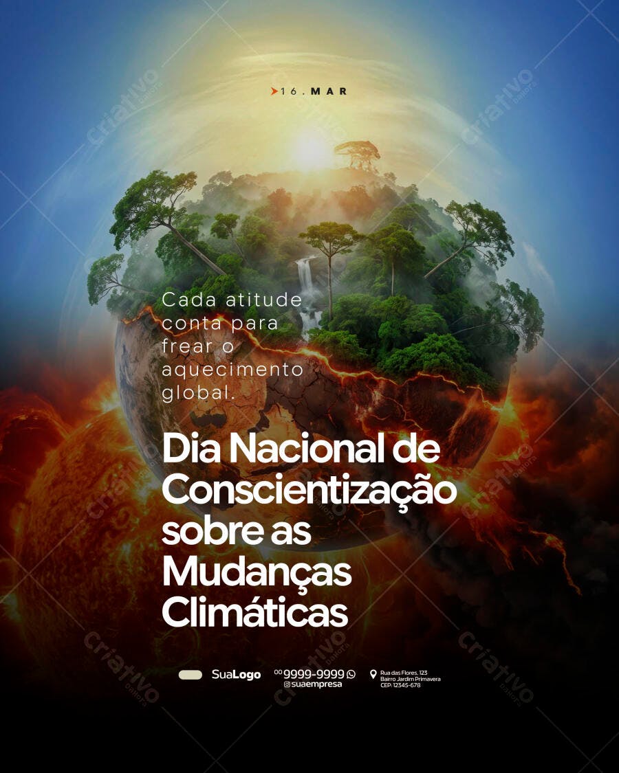 Post Dia Nacional Conscientização Mudanças Climáticas PSD Editável
