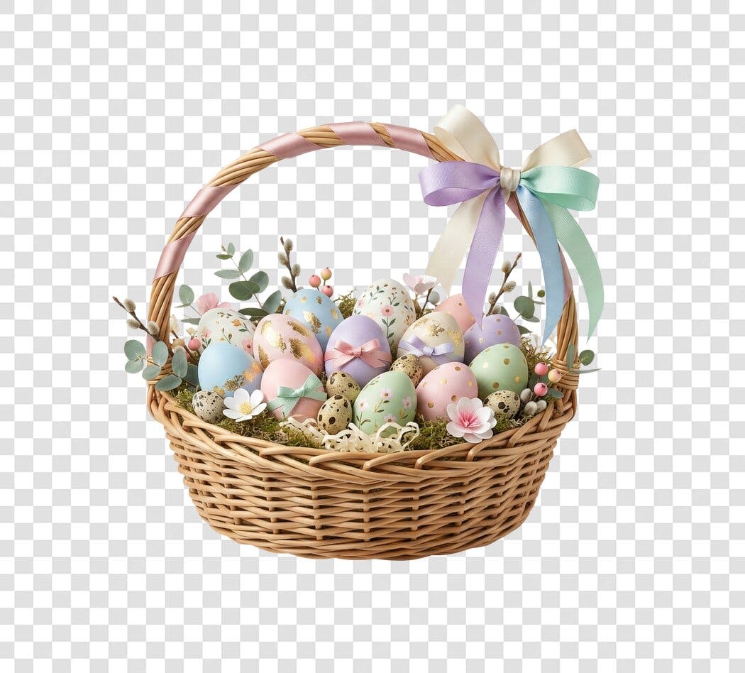 Foto Recortada Cesta Ovos Páscoa Abril PNG Fundo Transparente