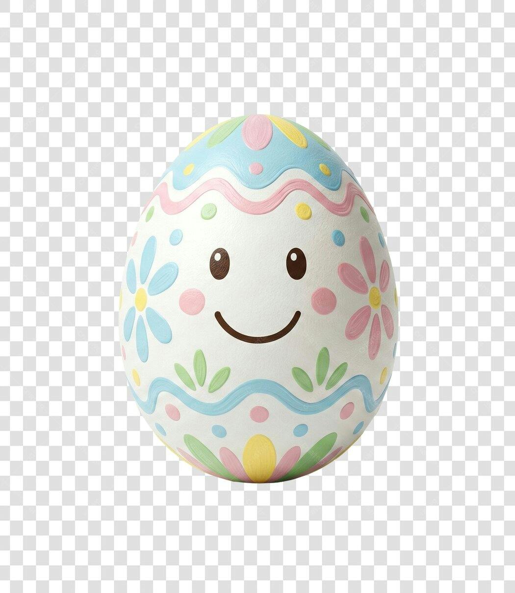 Elemento 3D Ovo de Páscoa Sorrindo Colorido PNG Fundo Transparente