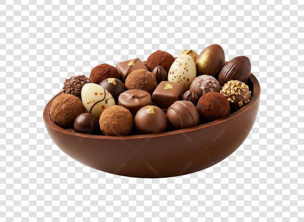 Foto Recortada Ovo de Páscoa com Bombons Marrons PNG Fundo Transparente