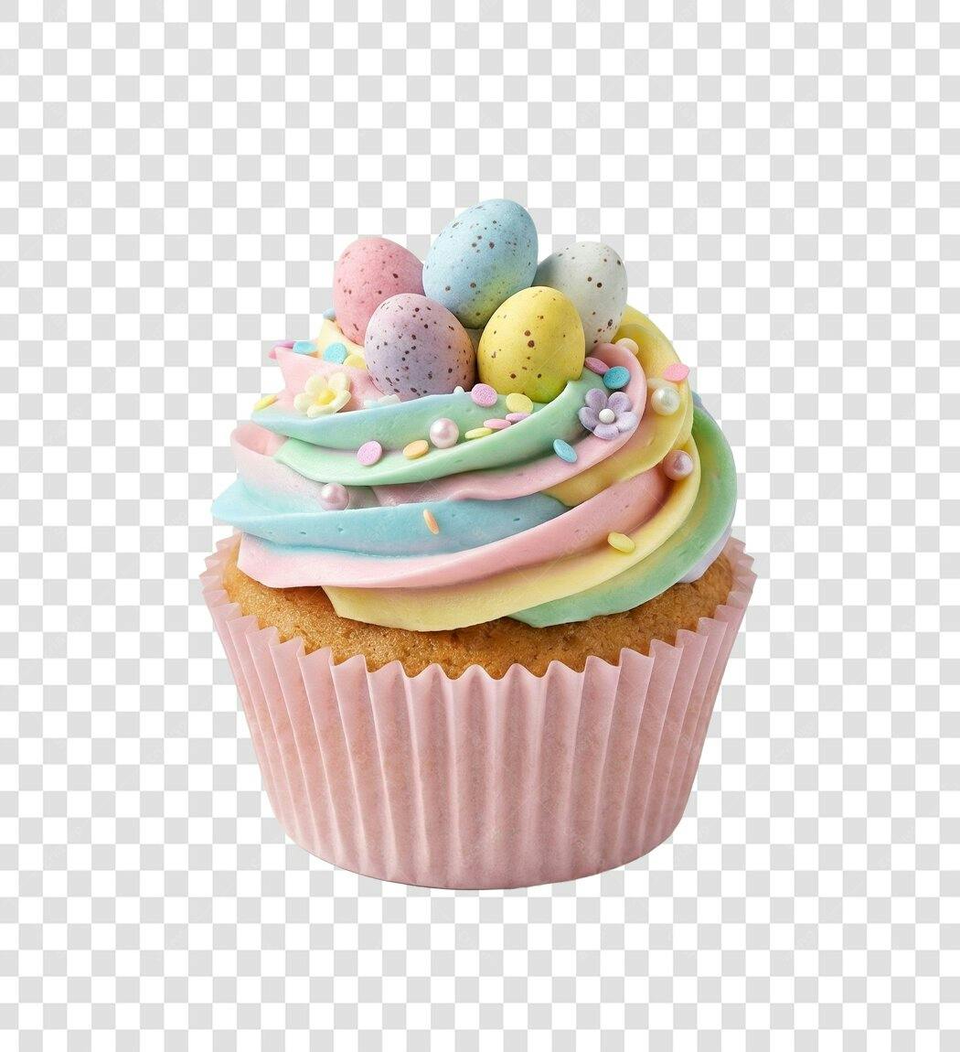 Foto Recortada Cupcake Páscoa Ovos Coloridos PNG Fundo Transparente