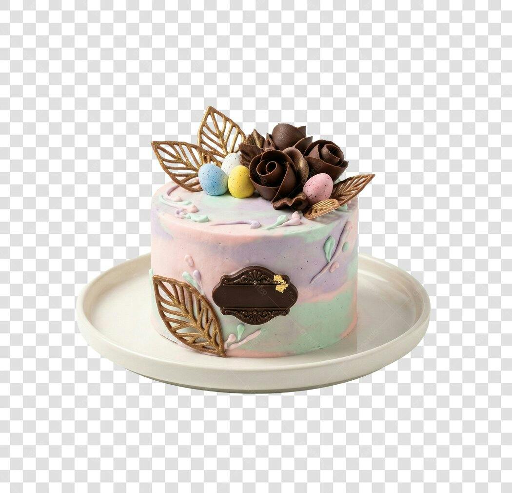 Foto Recortada Bolo Páscoa Decoração Rosas Chocolate PNG Fundo Transparente