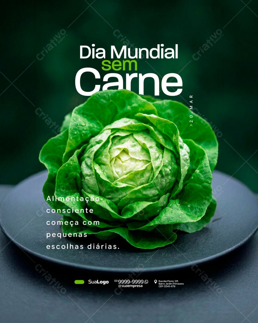 Post Instagram Dia Mundial sem Carne Março PSD Editável