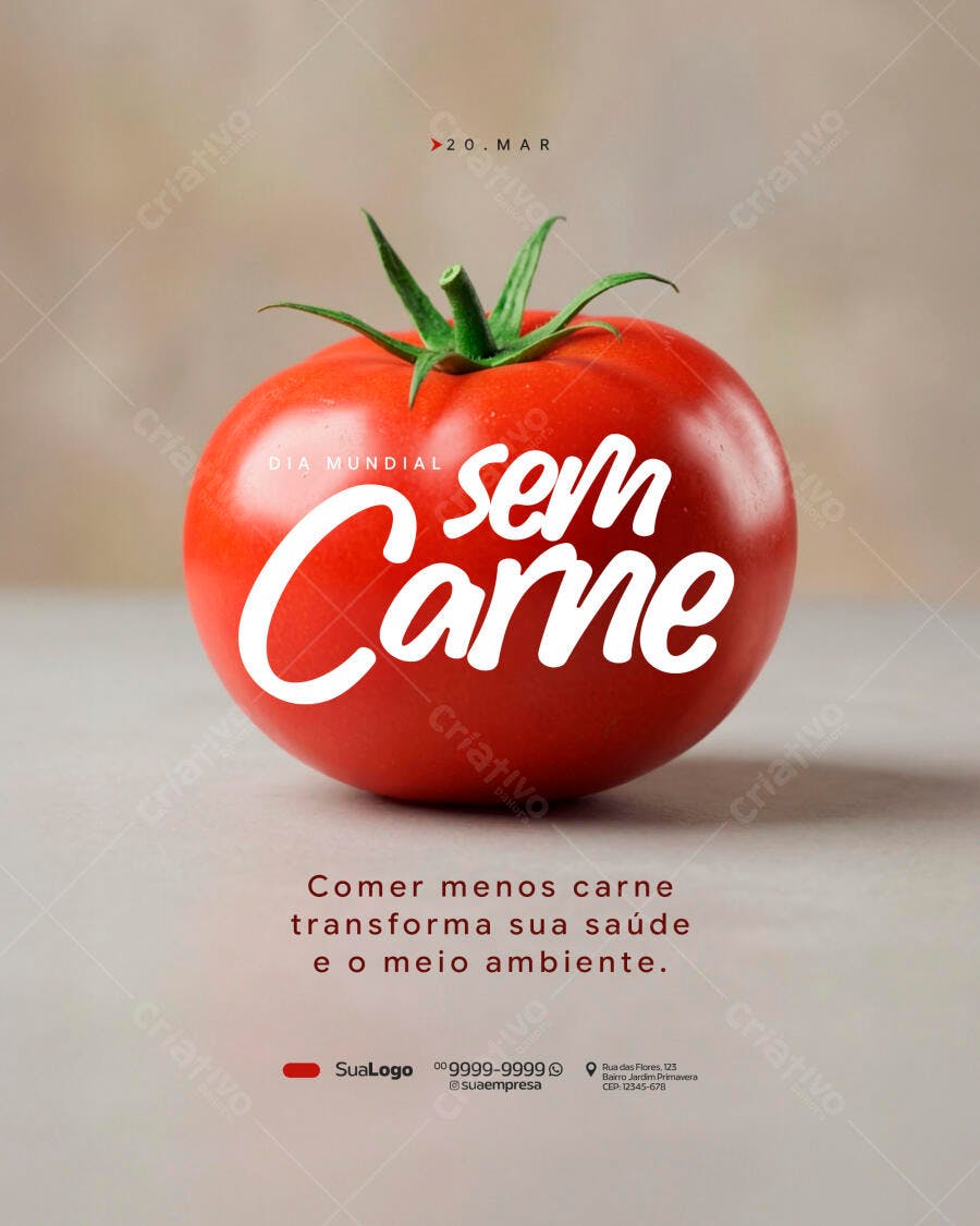 Post Instagram Dia Mundial Sem Carne 20 Março PSD Editável