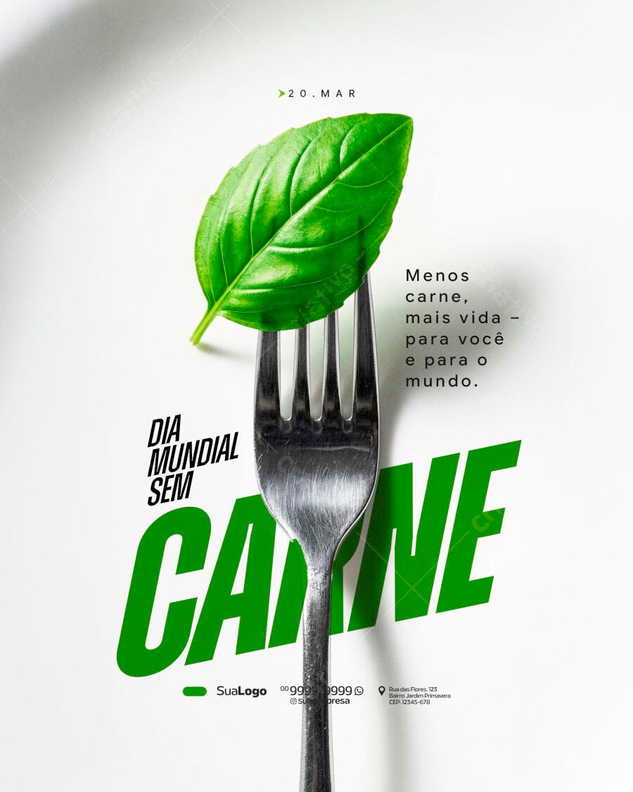 Post Instagram Dia Mundial Sem Carne Março PSD Editável