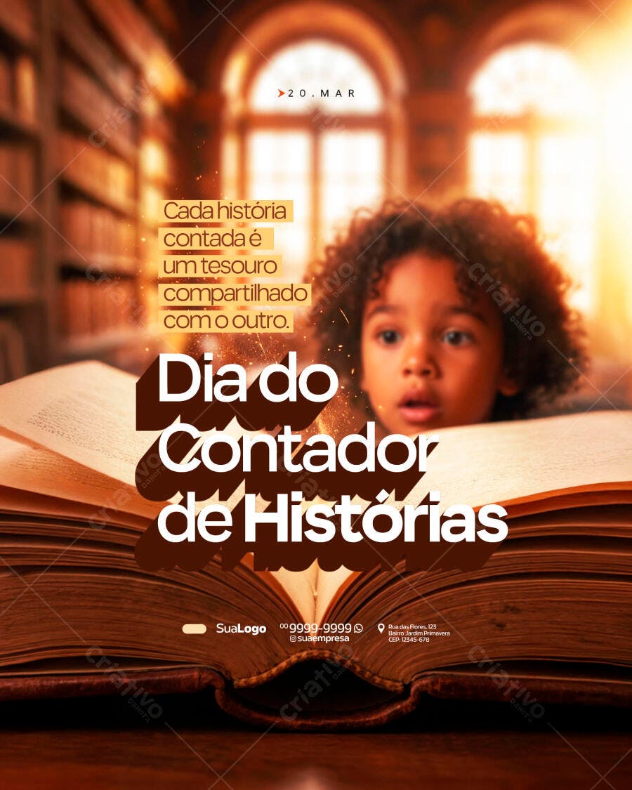 Post Instagram Dia do Contador de Histórias 20 Março PSD Editável