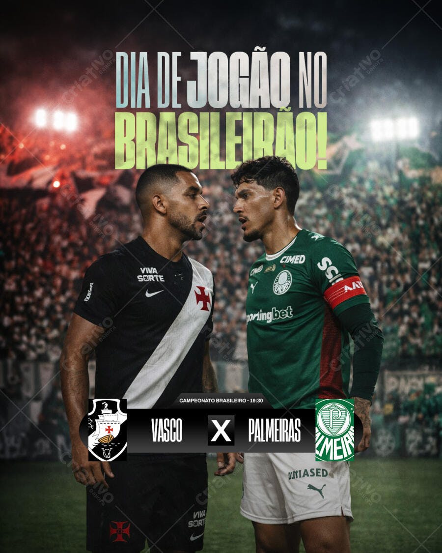 Post Instagram Jogo Vasco x Palmeiras Brasileirão PSD Editável