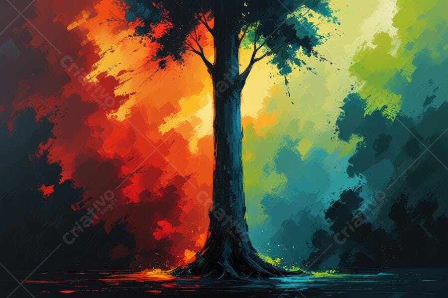 Árvore Tronco Escuro Fundo Abstrato Colorido Vibrante