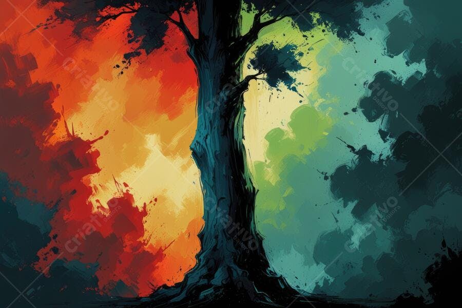 Árvore Abstrata Cores Vibrantes Pintura Digital Arte
