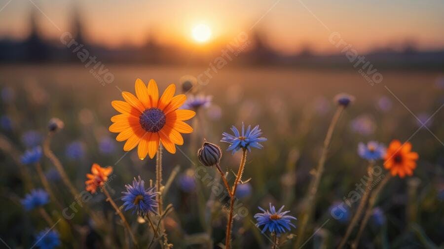 Foto Flores do Campo Pôr do Sol Dourado Natureza