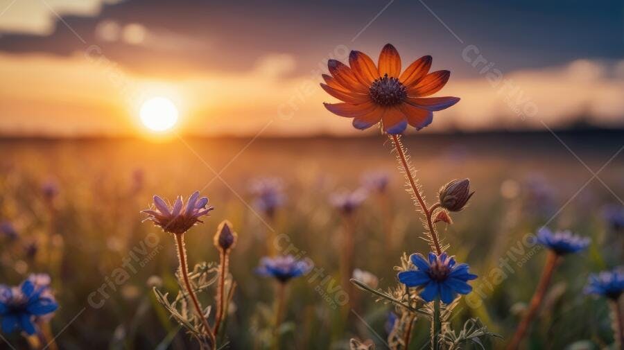 Foto Flores Silvestres Campo Pôr do Sol Dourado Natureza