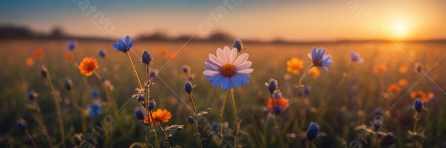 Foto Campo de Flores Silvestres Pôr do Sol Dourado