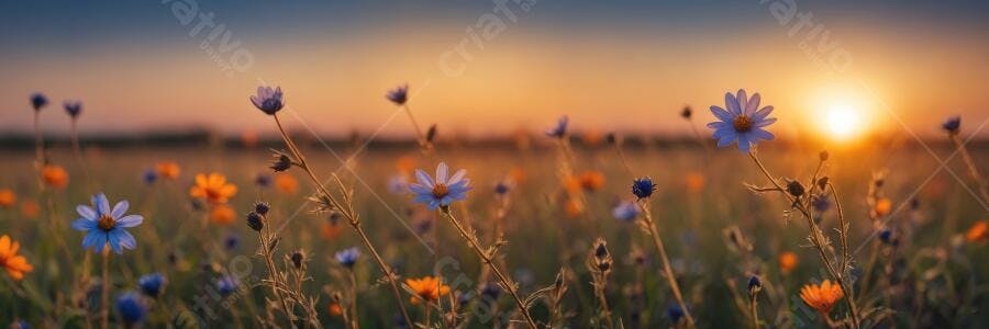 Foto Campo de Flores Silvestres Pôr do Sol Dourado