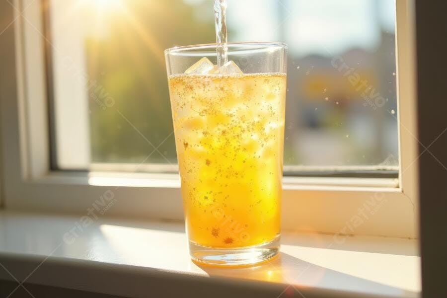 Foto Copo de Cerveja com Gelo e Sol Refletindo na Janela