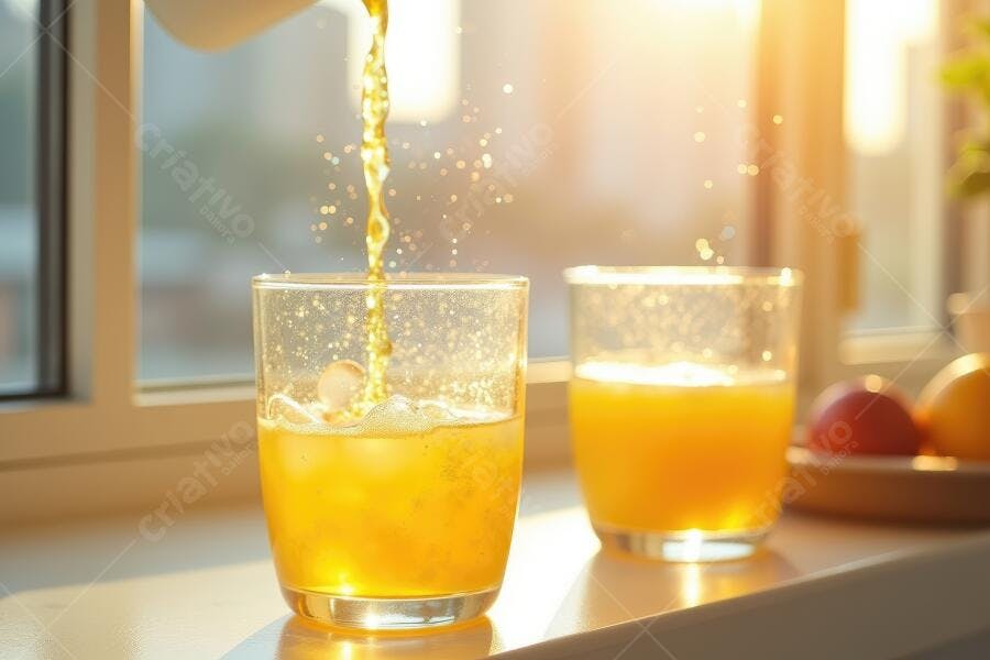 Foto Suco de Laranja Sendo Servido Copo Vidro Manhã