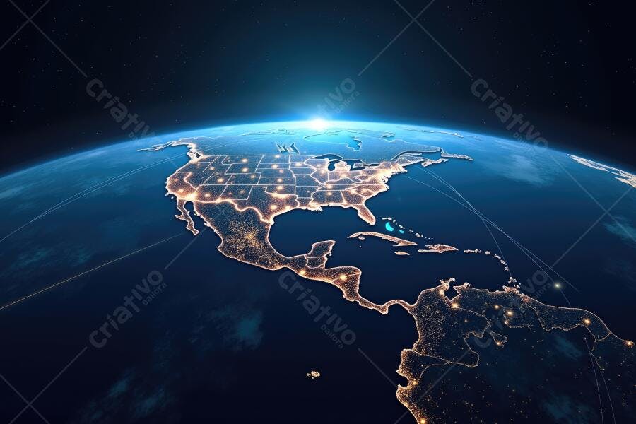 Foto Mapa Estados Unidos Iluminado Visão Espacial Noturna