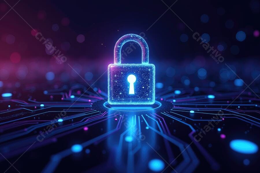 Foto Cadeado Digital Cibersegurança Proteção de Dados Tecnologia