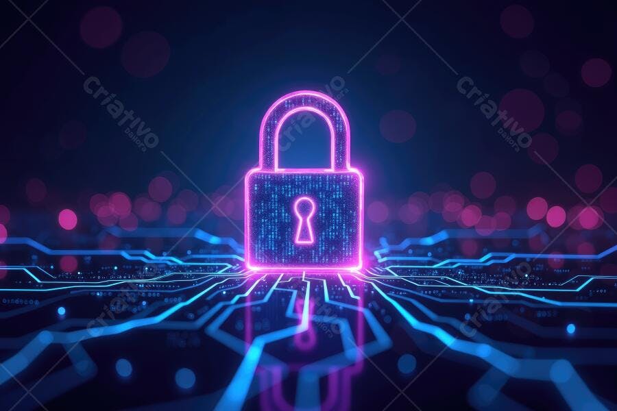 Cadeado Digital Neon Rosa Proteção Cibernética Tecnologia