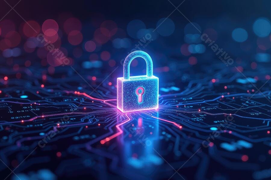 Cadeado Digital Brilhante Segurança Cibernética Fundo Placa Circuito