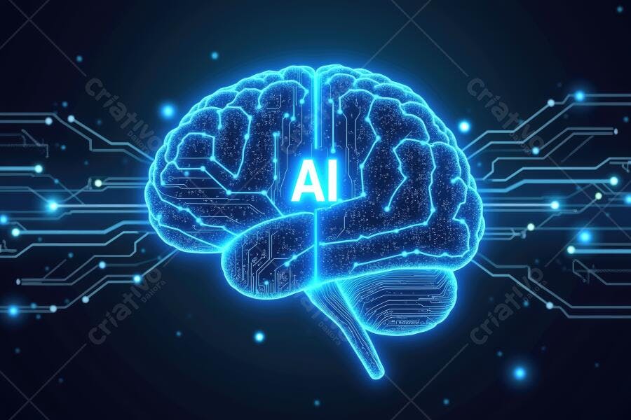 Foto Cérebro Digital Inteligência Artificial Conexões Neurais