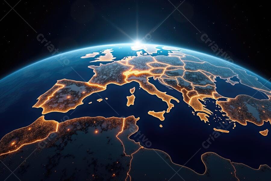 Foto Planeta Terra Europa Iluminada no Espaço Sideral