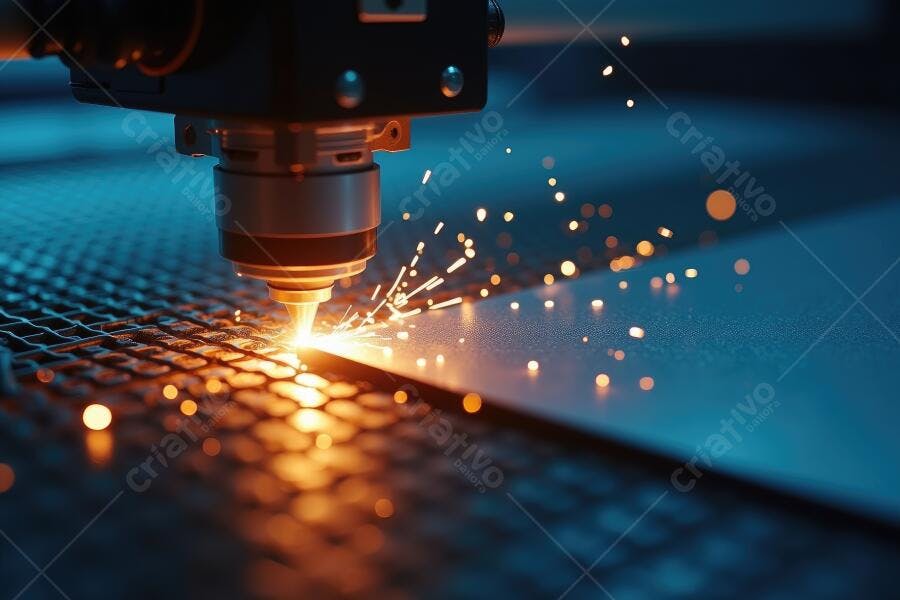 Foto Máquina Corte Laser Indústria Metalúrgica Faíscas
