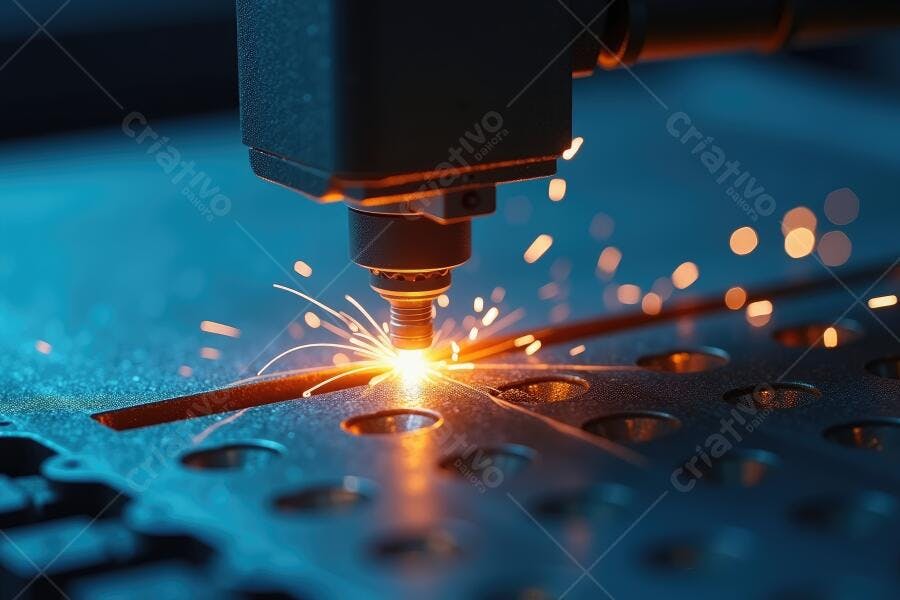 Foto Máquina Corte Laser Industrial Metal Faíscas Azuis