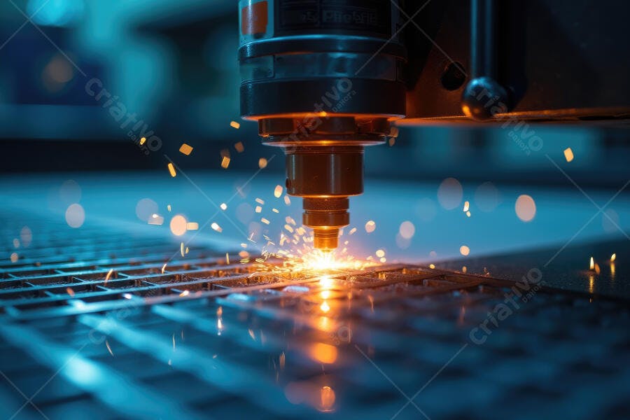 Foto Máquina de Corte a Laser Industrial Faíscas Azuis