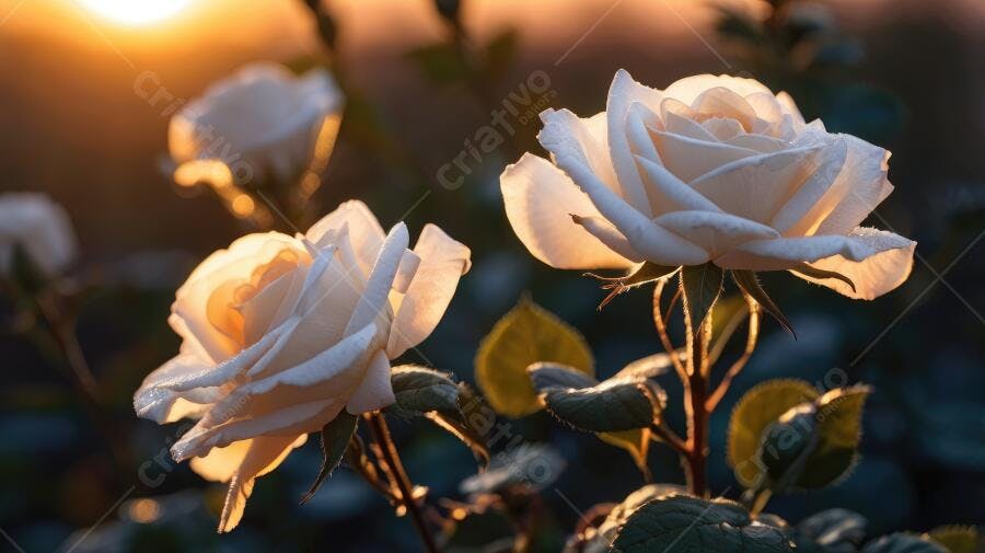 Foto Rosas Brancas Florescendo Jardim Luz Dourada Manhã