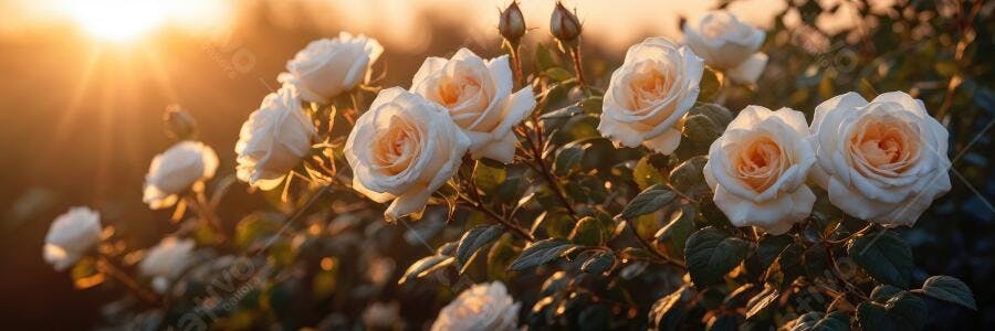 Foto Rosas Brancas Jardim Pôr do Sol Iluminação Dourada