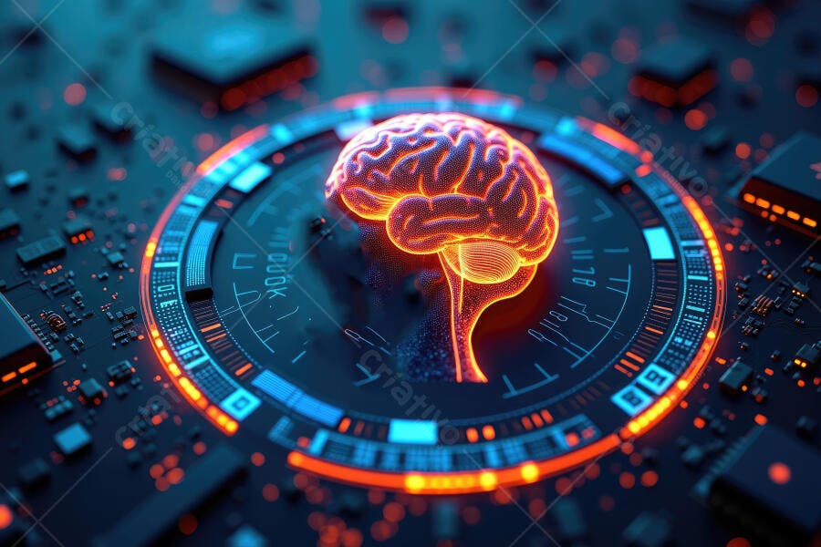 Foto Cérebro Humano Digital em Placa de Circuito Inteligência Artificial