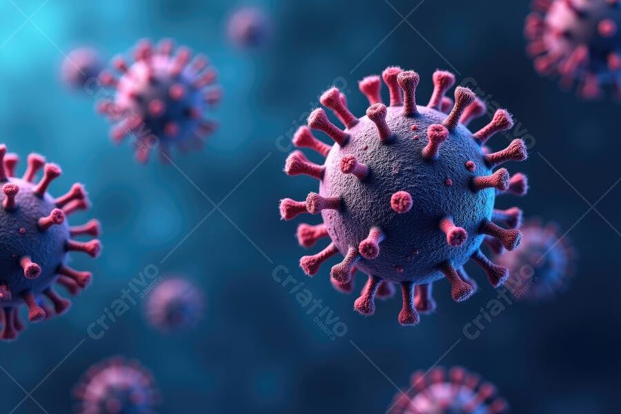 Ilustração Vírus COVID-19 Coronavírus Azul Vermelho Microscópio