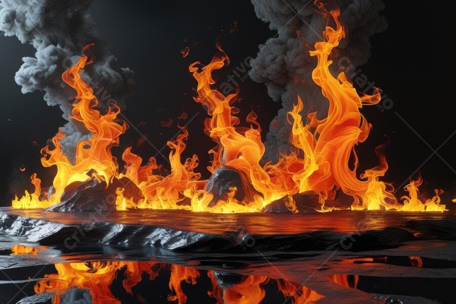 Foto Fogo Chamas Ardentes Fumaça Escura em Superfície Água